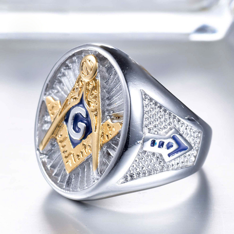 Freemason Finger Signet Band Rings Gold Masonic Stainless Steel Ready Stock Trendy Plated Mens 18K Silver Engagement Rings 5pcs