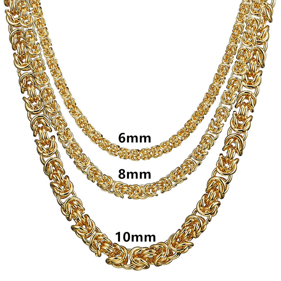 Supplier Wholesale 316L Stainless Steel 6mm 8mm 10mm Round Byzantine Chain Men Women Necklace Jewelry