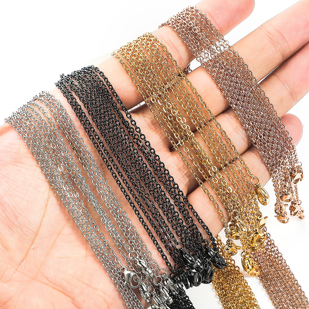 Wholesale 45cm + 5cm Extender Stainless Steel Rolo Necklaces Gold Steel  Rose Gold Black Gun Dainty Cable Chain