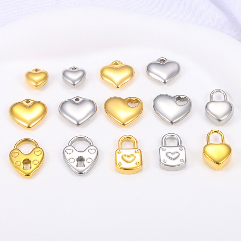 Wholesale Price Stainless Steel DIY Accessories Gold Silver Heart Charms for Pendant Necklace Bracelet Jewelry-Spacers Included