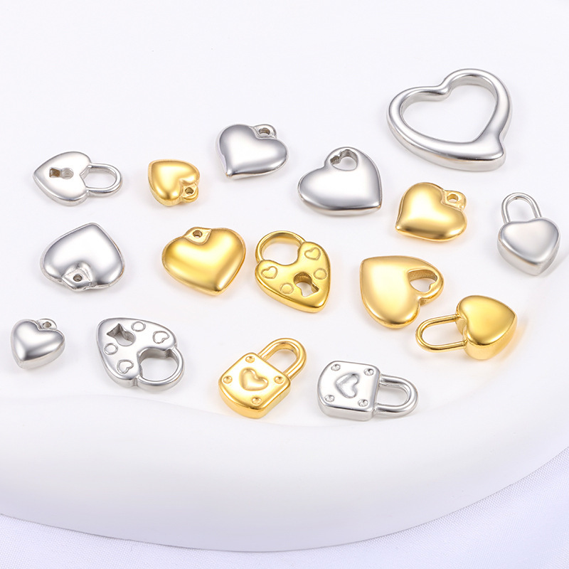 Wholesale Price Stainless Steel DIY Accessories Gold Silver Heart Charms for Pendant Necklace Bracelet Jewelry-Spacers Included