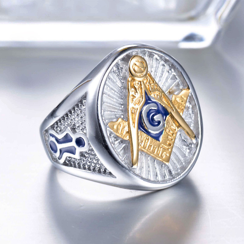 Freemason Finger Signet Band Rings Gold Masonic Stainless Steel Ready Stock Trendy Plated Mens 18K Silver Engagement Rings 5pcs