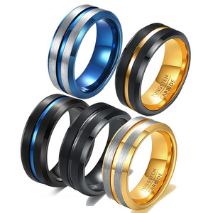 fashion new tungsten gold tungsten carbide steel 8mm black gold double color two tone men's fingers ring wholesale jewelry