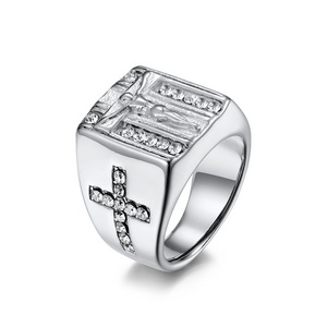 dropshipping popular gothic men's gold filled geometric jesus cross white crystal stone stack ring