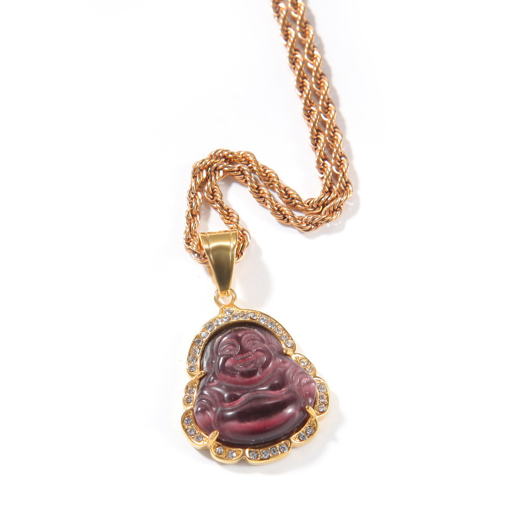 hot selling stainless steel pendant jewelry gold plated icy maitreya buddha head jade pendant hip hop