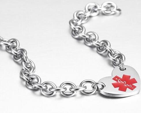 Hot style stainless steel medical alert heart charm Bracelet