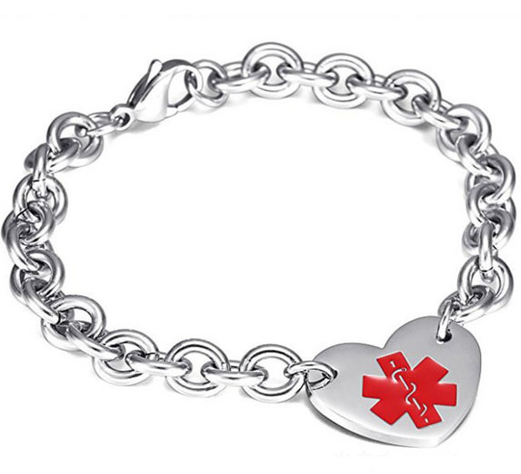 Hot style stainless steel medical alert heart charm Bracelet