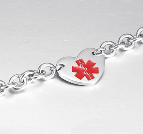 Hot style stainless steel medical alert heart charm Bracelet