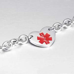 Hot style stainless steel medical alert heart charm Bracelet