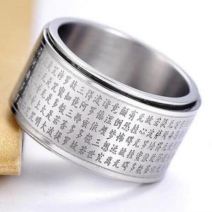 Factory sales engraved buddhist sutra silver custom stainless steel spinner rings