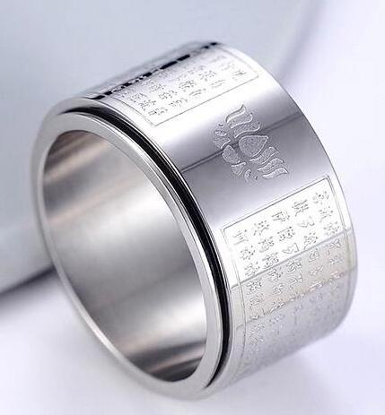 Factory sales engraved buddhist sutra silver custom stainless steel spinner rings