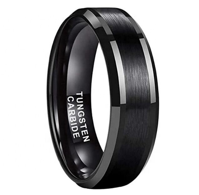 New arrivals Tungsten Wedding Band Matte Brushed Finish Comfort Fit Beveled Edge ring 6mm