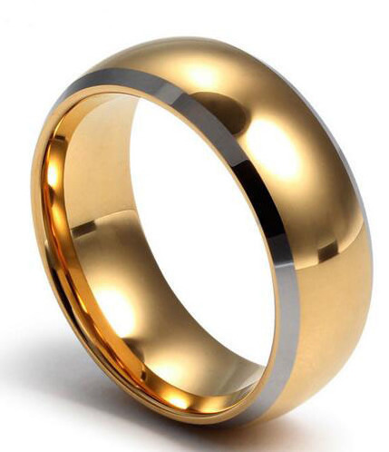 Wholesale men's rounded edge tungsten gold comfort fit rings