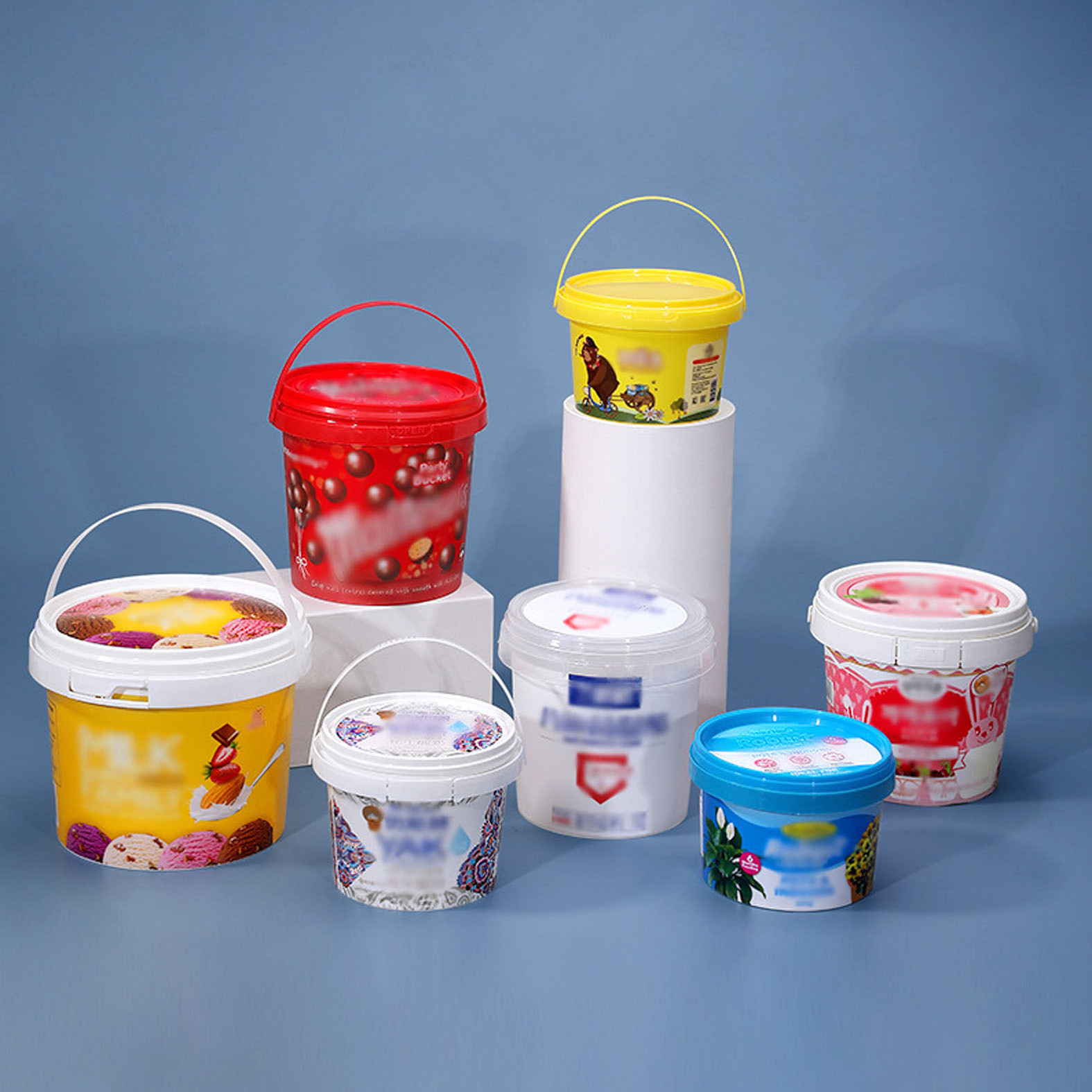 Ice Cream Candy Gift Fruit Container Bucket Eco-friendly Beverage Food Packaging PP Plastic Hot Sale Wholesale Clear Customized