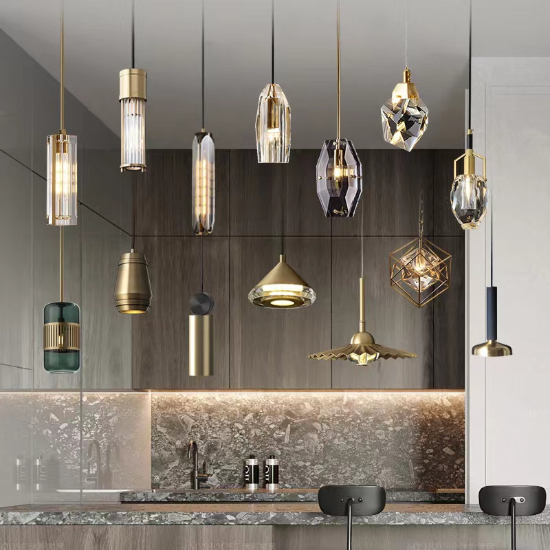 Custom Modern Brass Drop Crystal Blown Glass Island Lighting Single Hanging Kitchen Chandelier Pendant Lights Lamps For Home