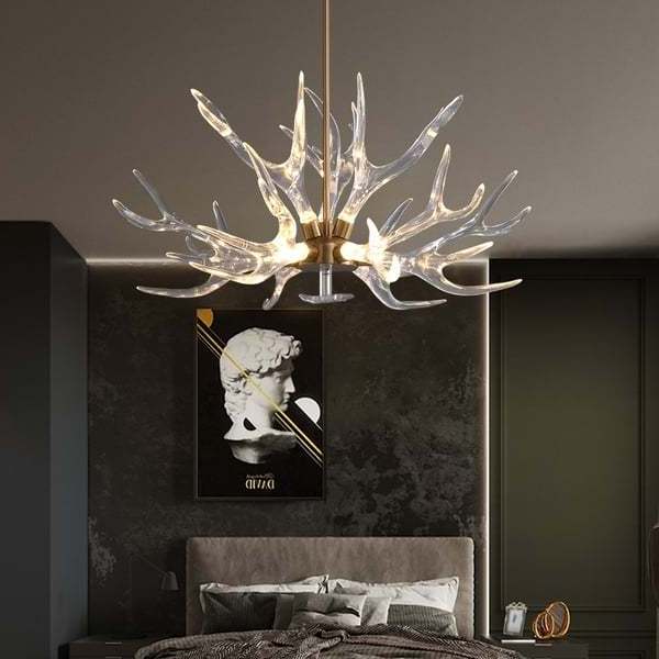 2024 New Design Factory Wholesale Gold 6-Light Resin Deer Horn Antler Ceiling Chandelier Hanging Lights Lamps