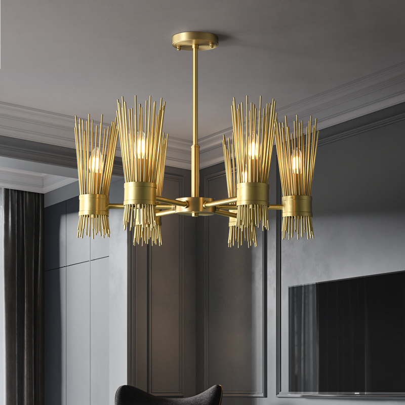 Factory Wholesale Luxury All Solid Brass Copper Fixture Chandelier 6 Lights For Living Room