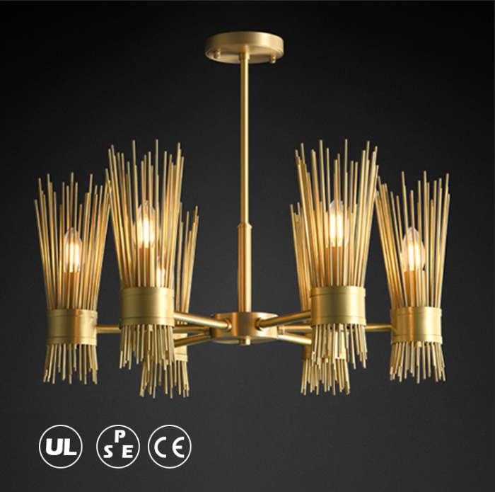 Factory Wholesale Luxury All Solid Brass Copper Fixture Chandelier 6 Lights For Living Room