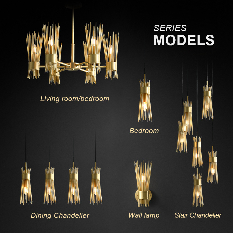 Factory Wholesale Luxury All Solid Brass Copper Fixture Chandelier 6 Lights For Living Room