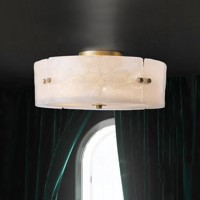 Postmodern Brass Glass Flush Mounted Lamp Round Decorative Led Ceiling Light Lamp