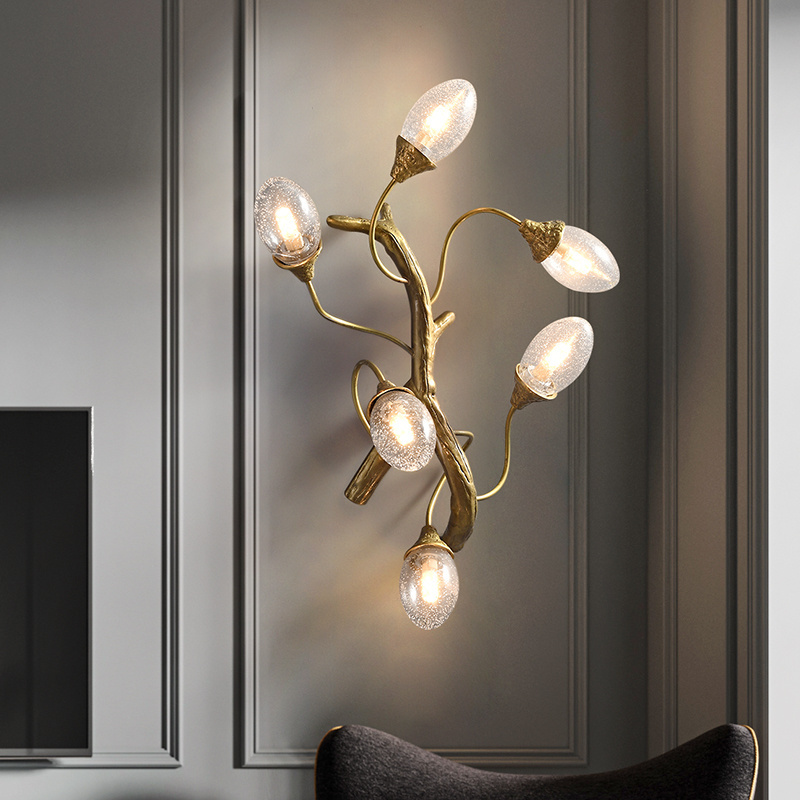 Modern Luxury Nordi Metal Brass Crystal Home Bedroom Gold Decorate Indoor Lighting Led Sconce Wall light