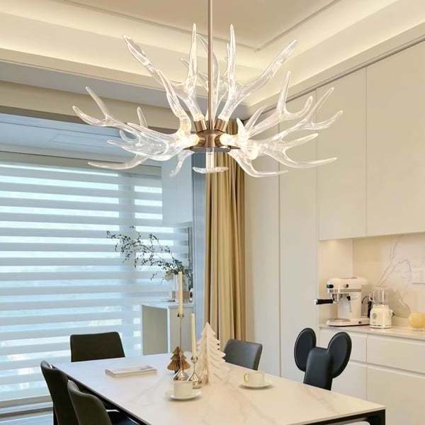 2024 New Design Factory Wholesale Gold 6-Light Resin Deer Horn Antler Ceiling Chandelier Hanging Lights Lamps