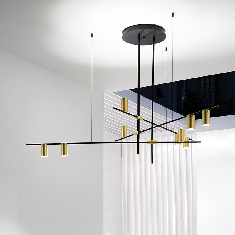 New Arrival Nordic Modern Style Brass Copper Material Black Linear Chandelier For Kitchen Island Table Bra Restaurant