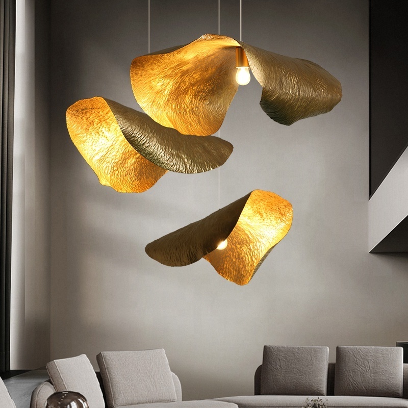 Lotus Leaf American Style Hammered Brass Leaf Lampshade Hanging Pendant Light Lamps For Kitchen Island