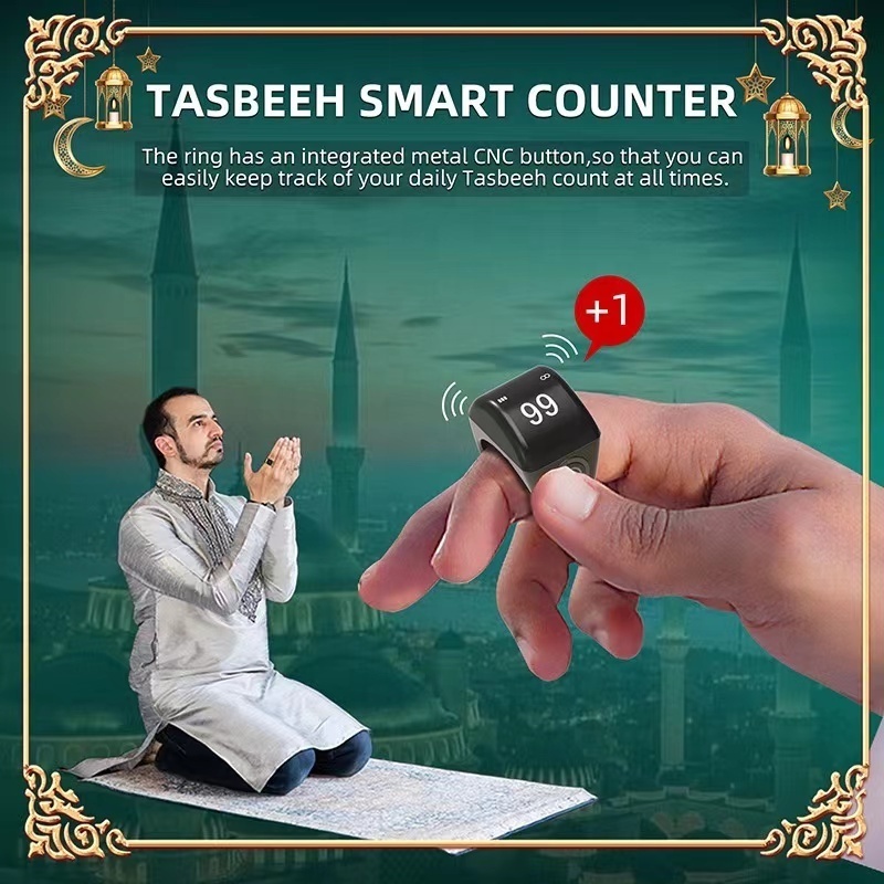 Smart Zinc Alloy Muslim Islamic Electronic Zikir Counter Digital Azan Alarm Clock Tasbeeh Tasbih Zikr Ring RechargeablePray Ring