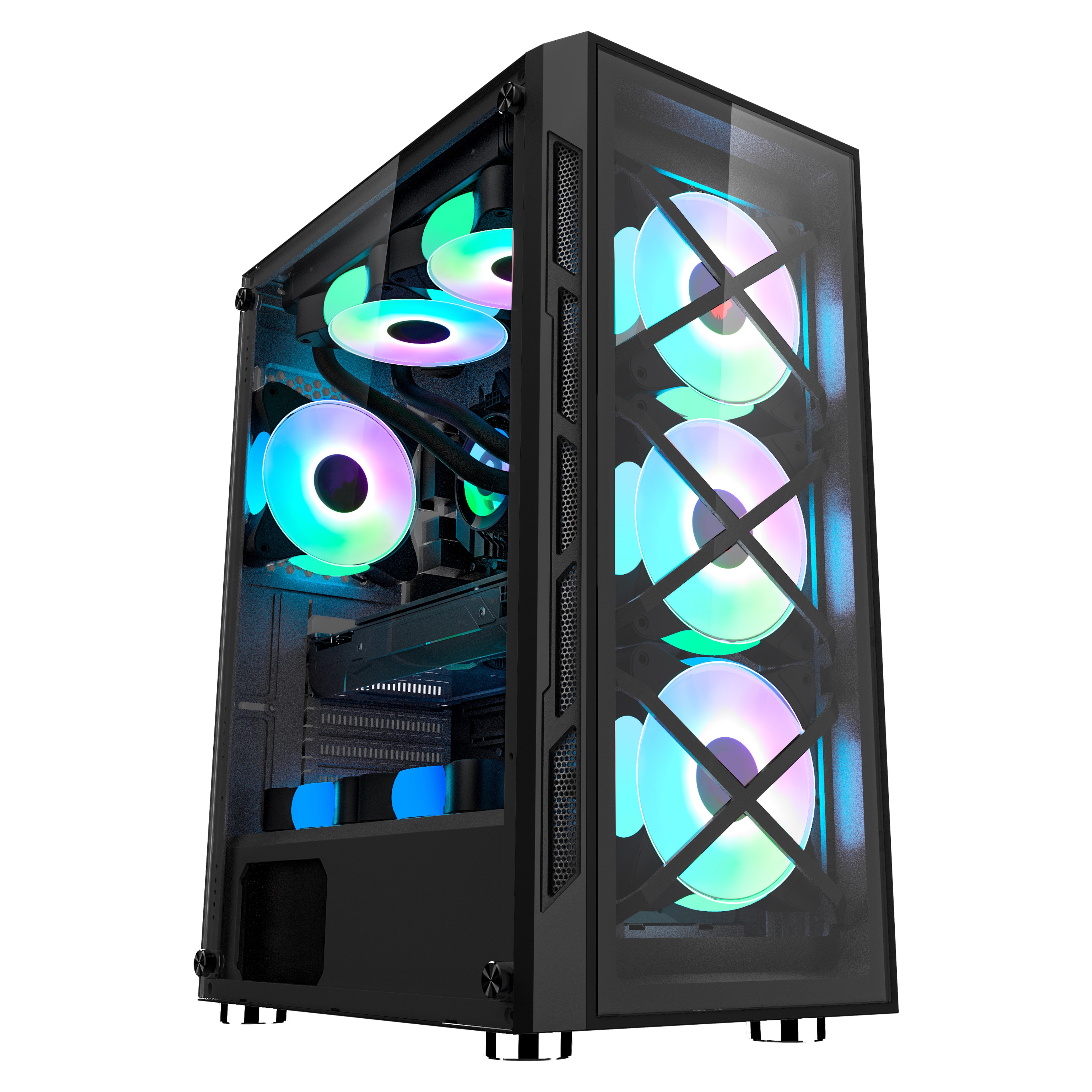 Atx pc with fan colourful plexiglass horizontal cooled cpu cabinet dustproof gaming Computer Case