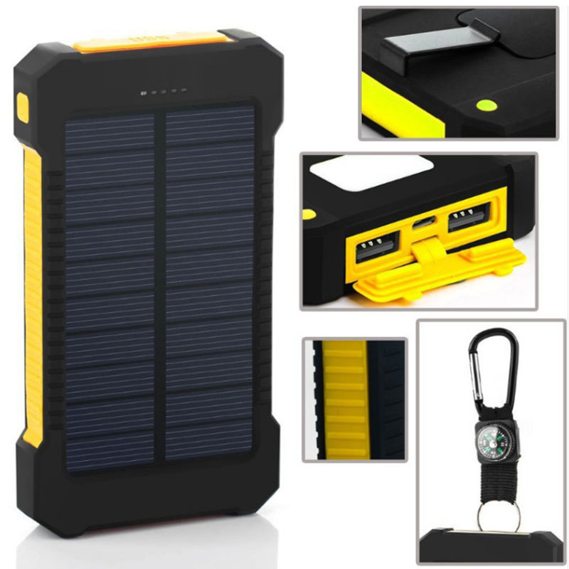 X326 Solar Power Bank Dual Usb Power Bank 20000mah Waterproof Battery Charger Portable Power Banks Solar Panel With Led Light