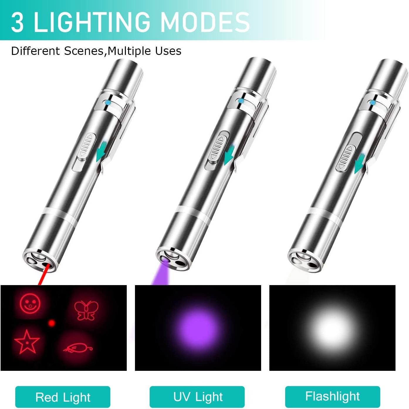 Cat Toys for Indoor Cats Laser Pointer Interactive Cat Toy Light Lazer Pointer Multi-Mode USB Rechargeable Pet Dogs Kitten Toy