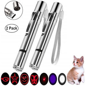 Upgraded 3 in 1 USB Rechargeable LED Red Dot Laser Pointer Interactive Cat Chaser Toy with Patterns and UV