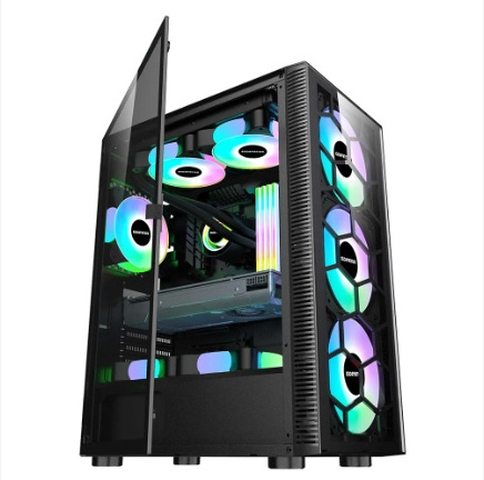 Atx pc with fan colourful plexiglass horizontal cooled cpu cabinet dustproof gaming Computer Case