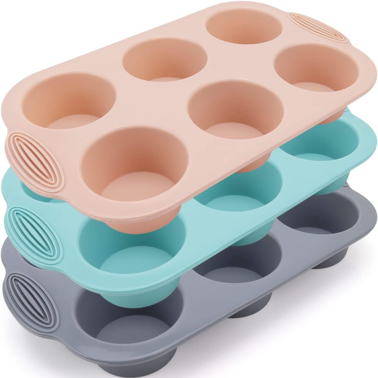 Silicone Muffin Pan - 6-Cavity Nonstick Baking Tray for Muffins, Cupcakes, Brownies and More - Food Grade Silicone