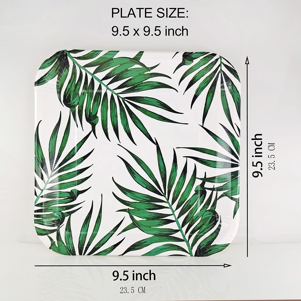 Disposable luxury dishes plates with Palm Leaves Design 9.5 Inch Square heavy duty paper dishes & plates