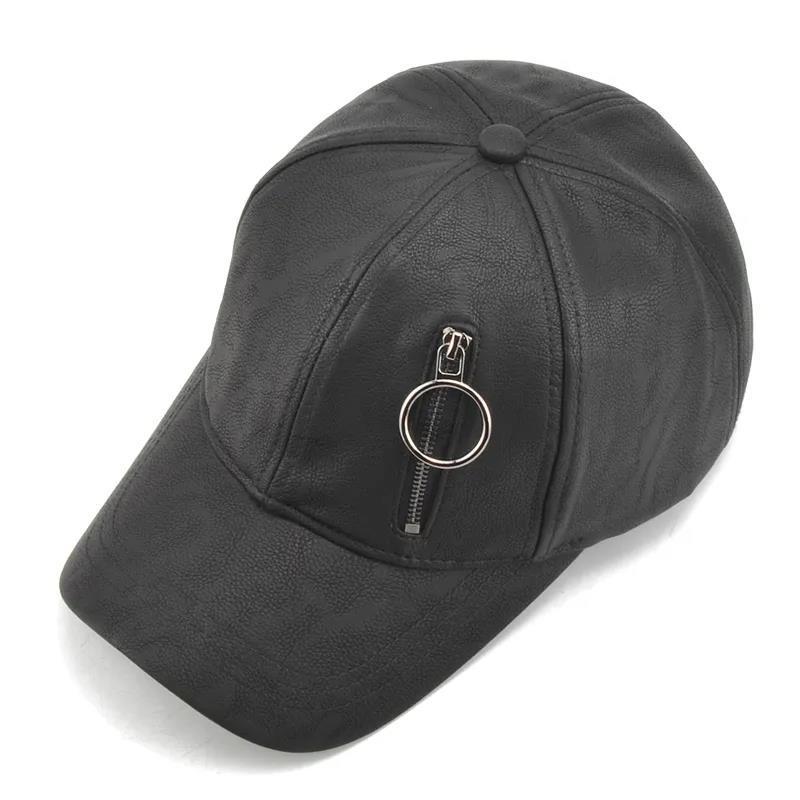 Wholesale Unique New Design Plain Black Leather Baseball Cap and Hats with Zipper Pocket