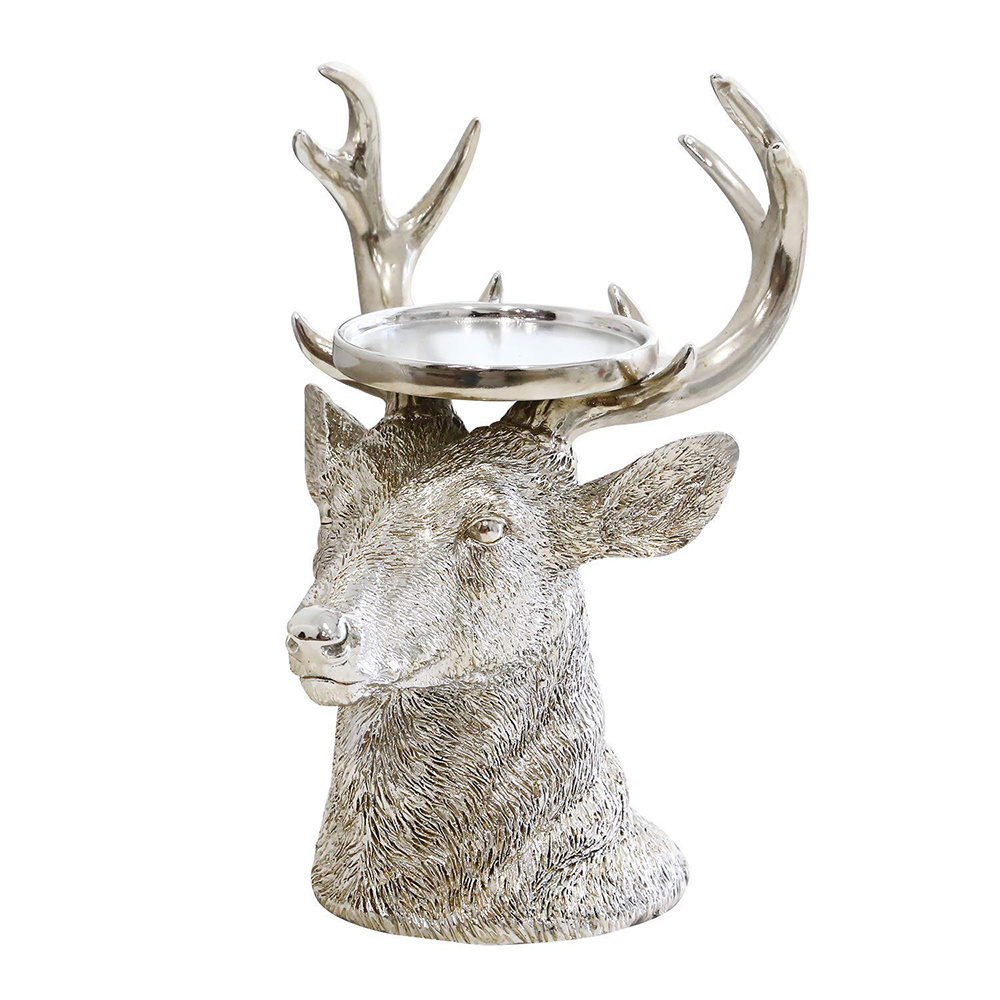 Antique Silver Resin Christmas Reindeer Candle Holder