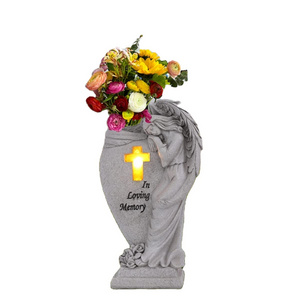 Grave Decorations,Garden Angel Statue Vases with Cross Solar LED Light