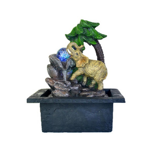 Polyresin Hand Painted LED Elephant Table Water Fountain For Indoor with Waterfall