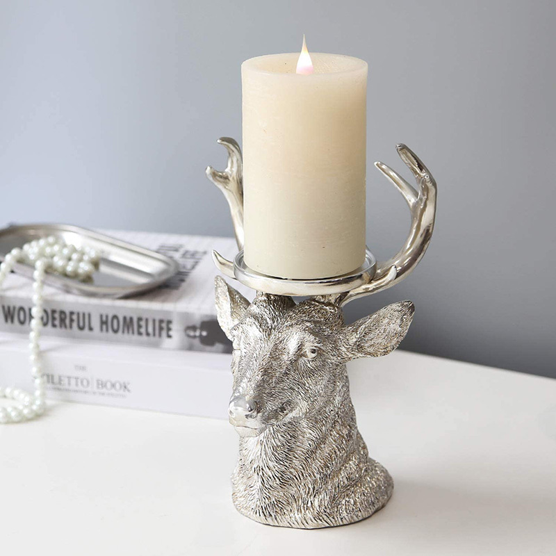 Antique Silver Resin Christmas Reindeer Candle Holder