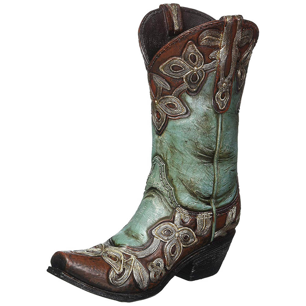 Resin Turquoise Cowgirl Boot Vase