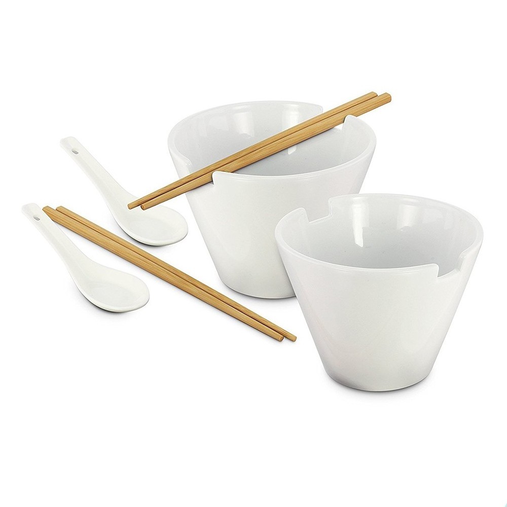 Wholesale White Porcelain Noodle Soup Bowl with Chopsticks and Ceramic Spoon