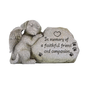 Dog Memorial Stone Grave Statue, Sleeping Dog Angel Figurine Pet Memorial Stones Forever in Our Hearts