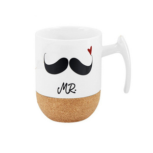 Unique Mustache Coffee Tea Cup Cork Bottom Mr Ceramic Coffee Mug for Dad and Men