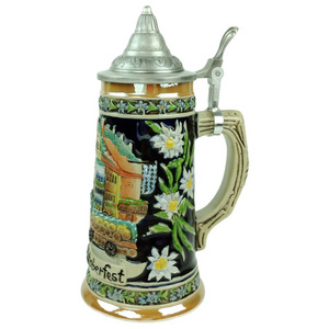 Wholesale cheap ceramic beer steins with metal lid