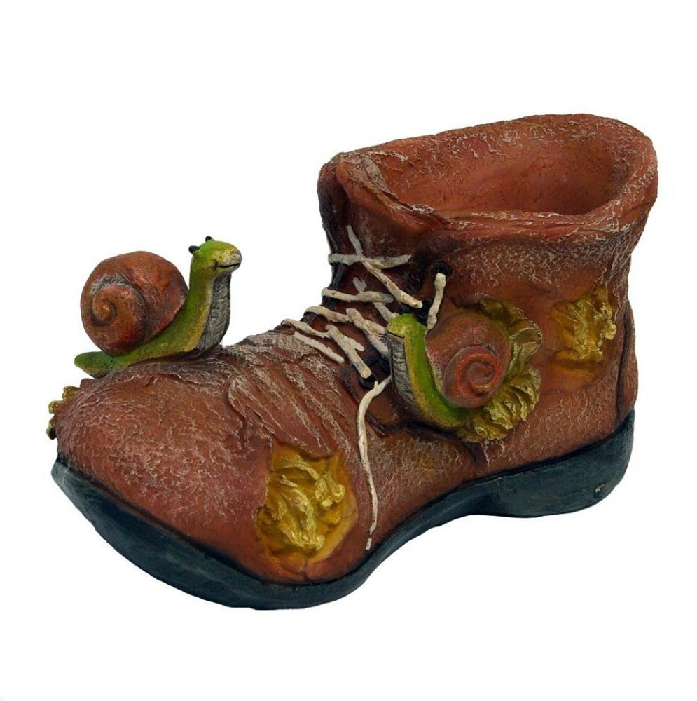 Hot design resin boot flower pot shoe shaped vase with snails