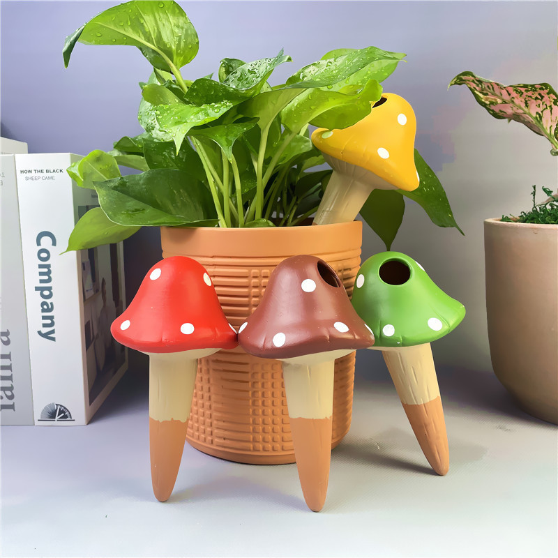 Plant Watering Globes Colorful mushroomsTerracotta Self Watering System Spikes Plant Watering Device Outdoor Garden Soil Moist