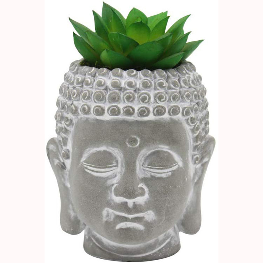 Wholesale Serene Buddha Head Planter  Flowerpot Cement Buddha Head Planter Pot for Outdoor Indoor Decor