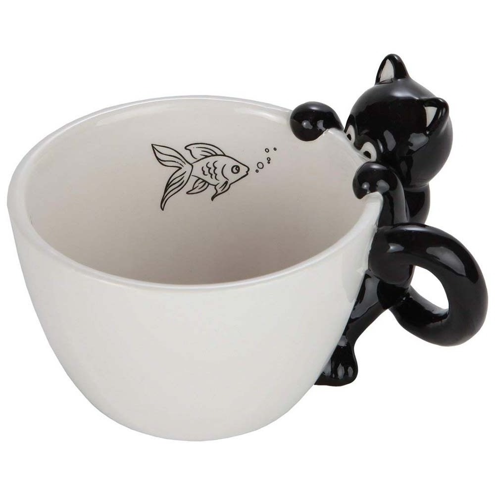 Cute Fishing Black Cat Ceramic Porcelain Coffee 3D Mug